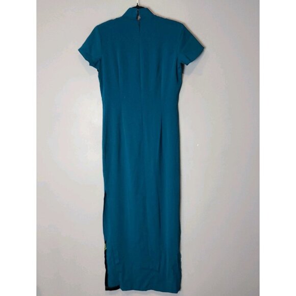 Velvet Silky Cheongsam Full Length Dress Gothic Small Mandarin Gilded Glitter - Picture 8 of 8